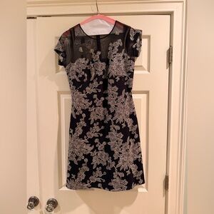 Tadashi Shoji Black Dress with Gold Floral Lace